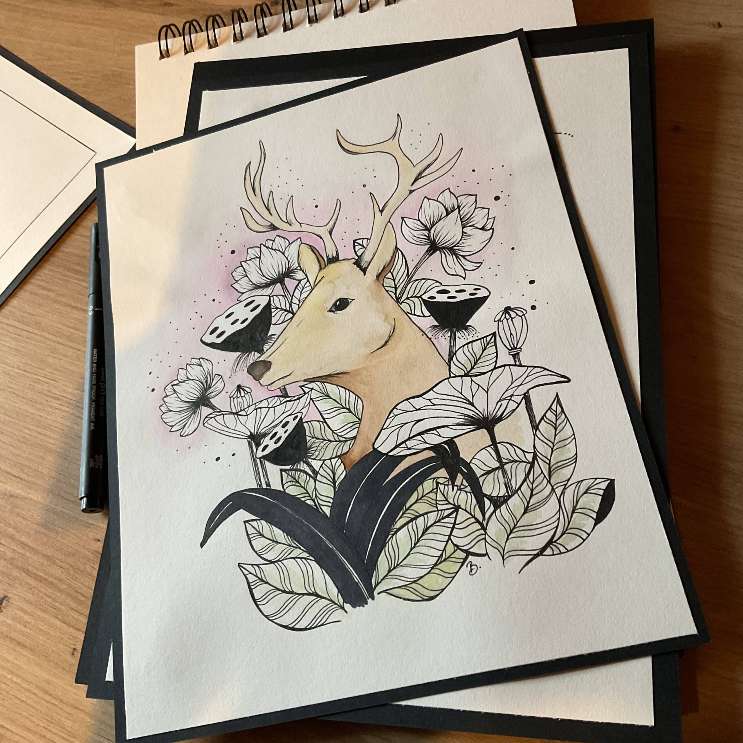 Le Cerf dessin feutre Bérénice Artiste Créatrice française peintre 71 Saône-et-Loire