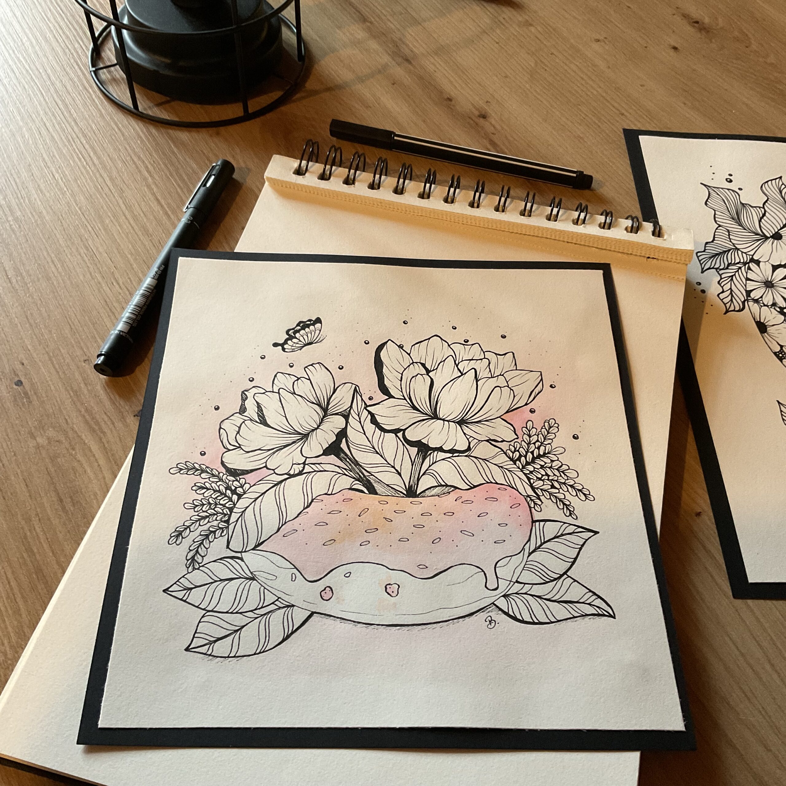 Gourmandise fleurie aquarelle et dessin feutre Bérénice Artiste Créatrice française peintre 71 Saône-et-Loire