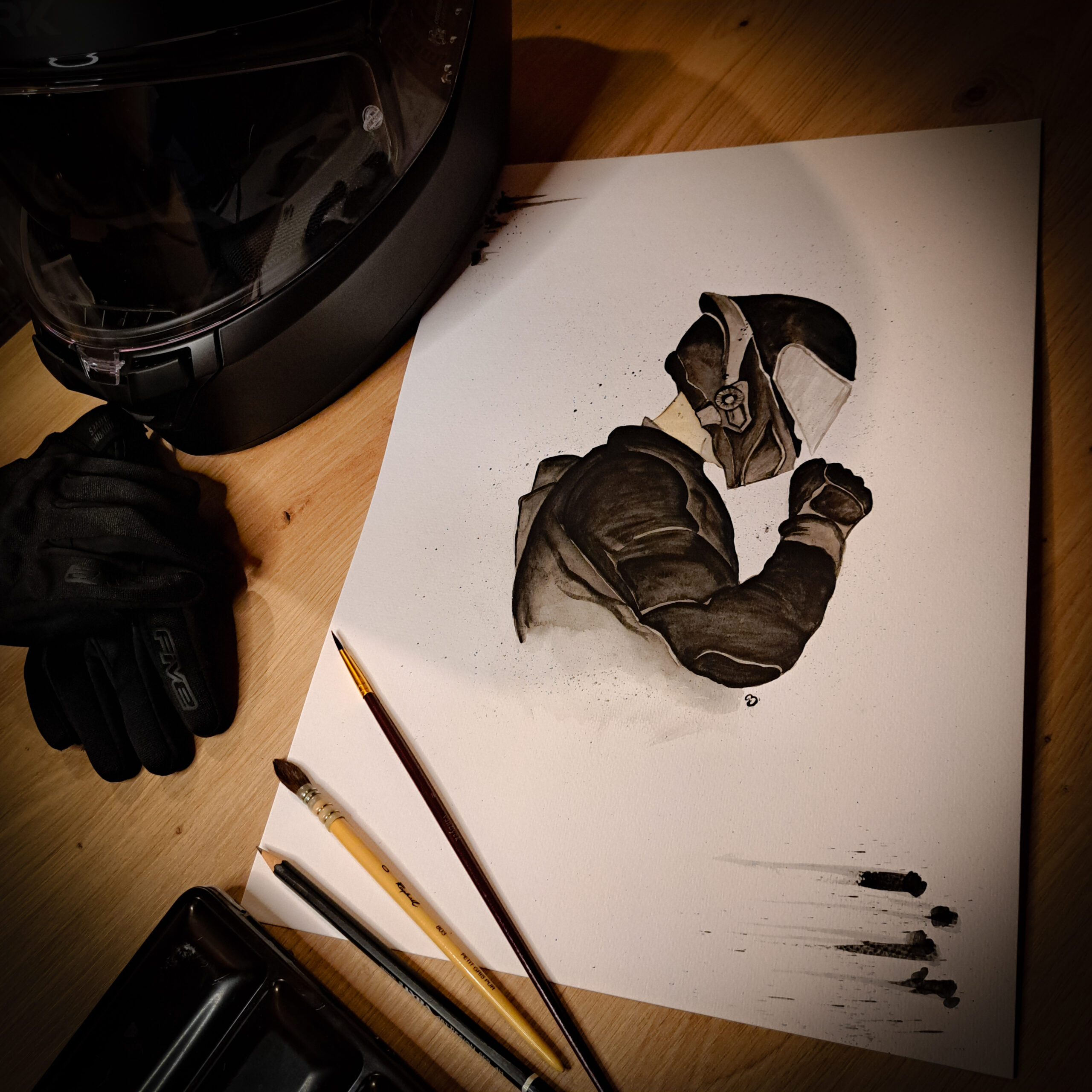 Black Biker Aquarelle Bérénice Artiste Créatrice française peintre 71 Saône-et-Loire
